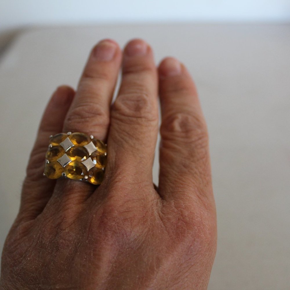 Silver Statement Ring With Yellow Rhinestones 8 - image 2